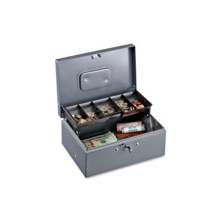 Sparco Sparco Steel Cash Box w/5 Compartment Tray Keyed Lock, 11-13/32"W x 7-1/2"H x 3-13/32"H, Gray 15507
